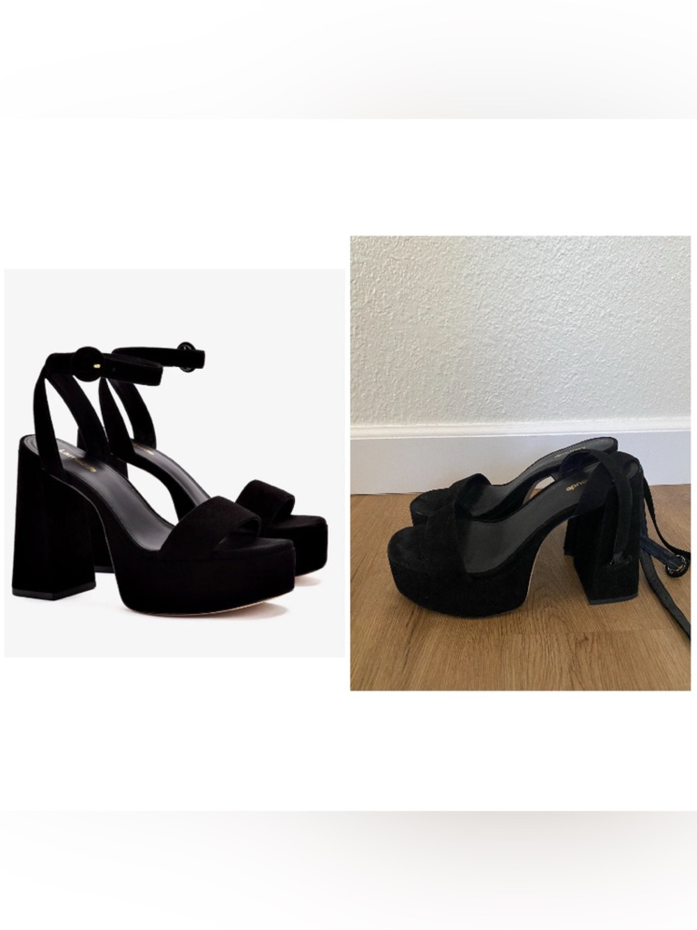 Larroude Dolly Sandal In Black Suede Platform Block Heel Ankle-Tie Sandals